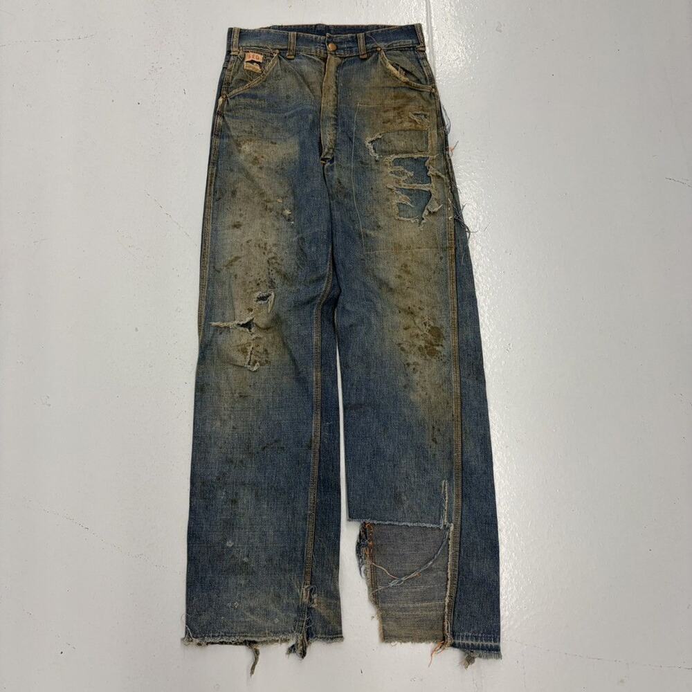 Vintage 50s Red Camel Dark Distressed Workwear Jeans 26x29